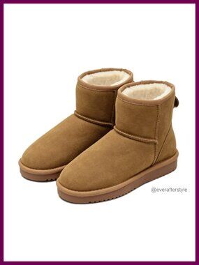 Genuine Suede Ankle Snow Boots Plush Lining Memory Foam Slip On